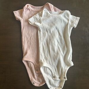 Carter's Ribbed Short-Sleeve One-Piece Set in Pink and White